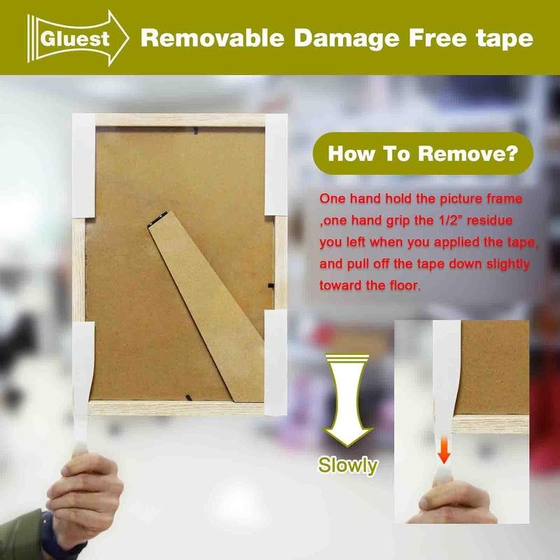 Gluest Damage Free Double Sided Tape 0.39in x 20ft, Removable Picture Hanging Strips Residue Free, Heavy Duty Mounting Tape, Wall Tape No Damage Strong Adhesive Strips Foam Tape - Image 4